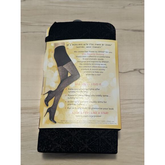 SPANX Star Power Center Stage Patterned Shaping Tights Black Noveau Size C NEW - Picture 3 of 4